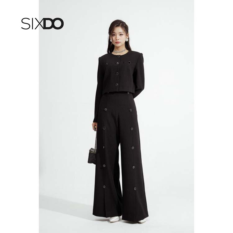 Quần suông nữ ống rộng phối cúc thời trang SIXDO