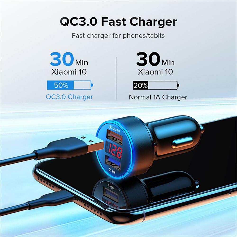 2.4A QC3.0 2 Bộ sạc xe USB 12-24V LED Bộ điều hợp xe kỹ thuật số SOCKET