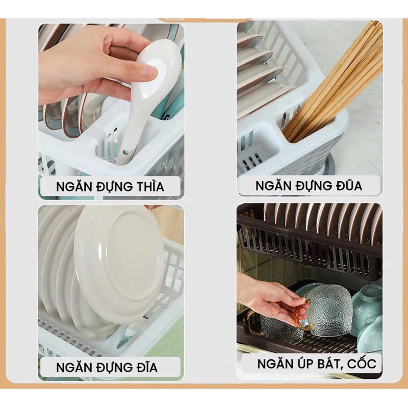 Kệ úp chén bát 2 tầng kèm khay hứng nước tiện dụng
