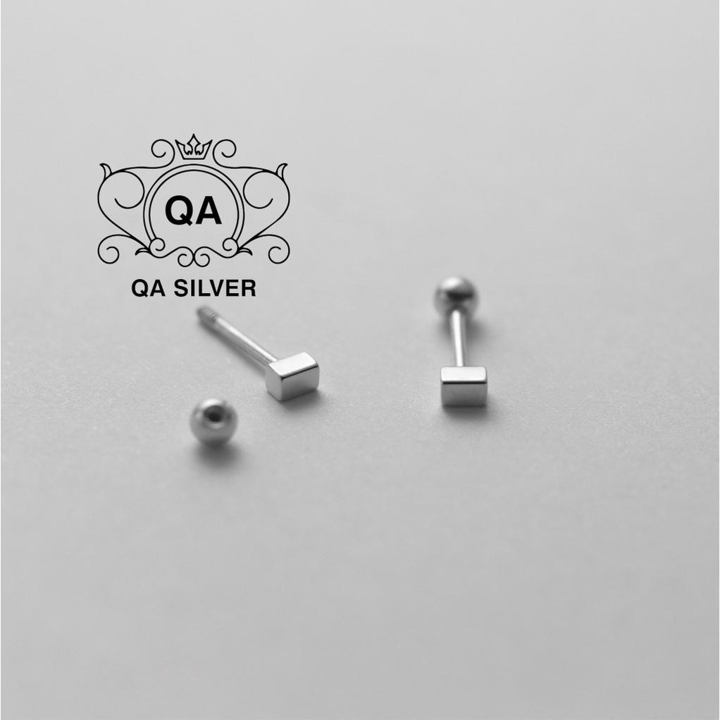 Khuyên tai bạc 925 khối chữ nhật chốt bi vặn bông nam nữ tối giản S925 MINIMAL QA SILVER Earrings EA220906