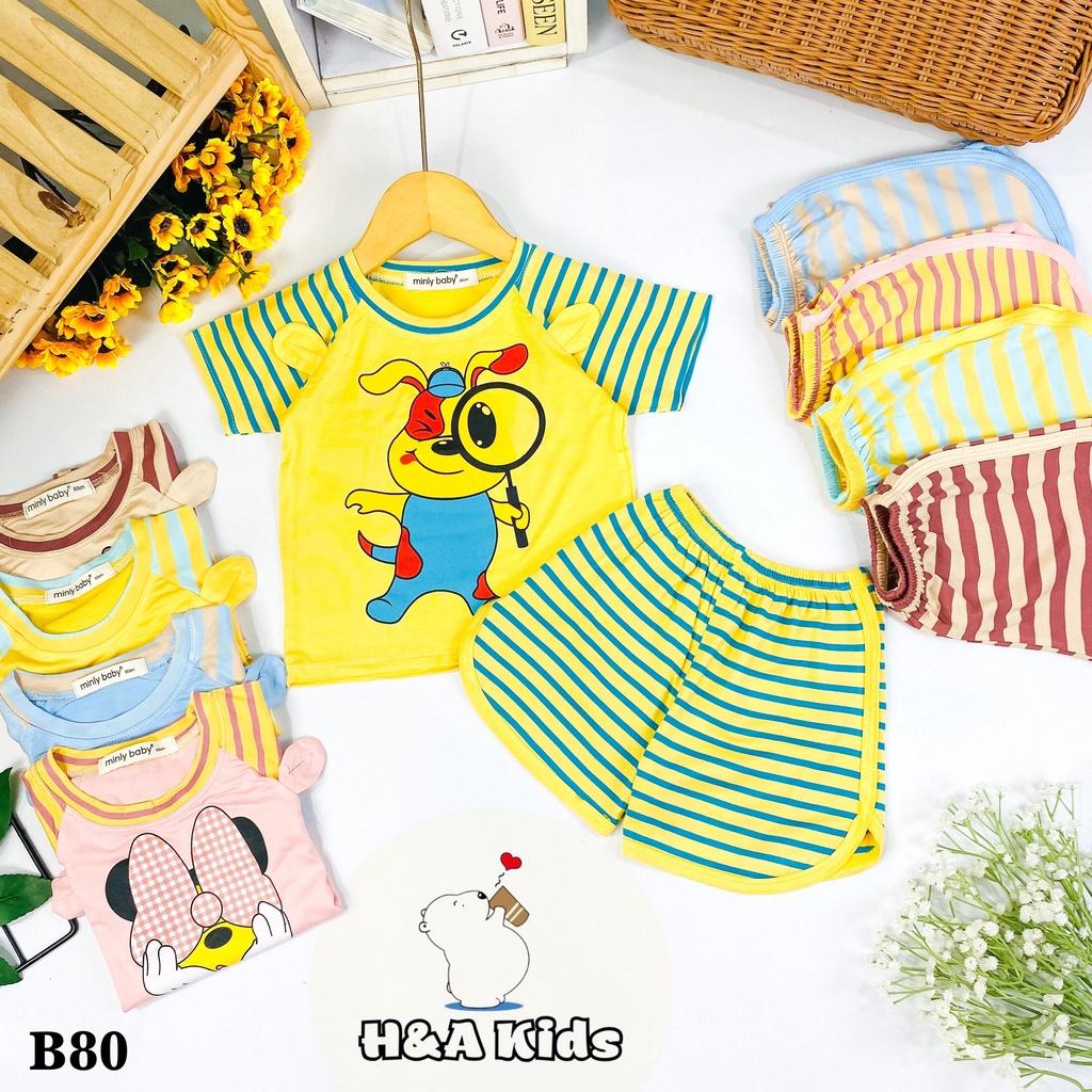 Bộ ngắn tay thun lạnh in hình phối tay và quần sọc sệt cho bé trai bé gái HÀNG CHUẨN LOẠI 1