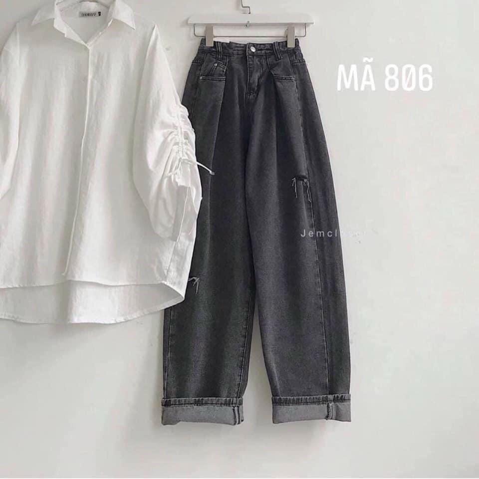 Quần Jeans Ống Rộng Phối Rách - 806