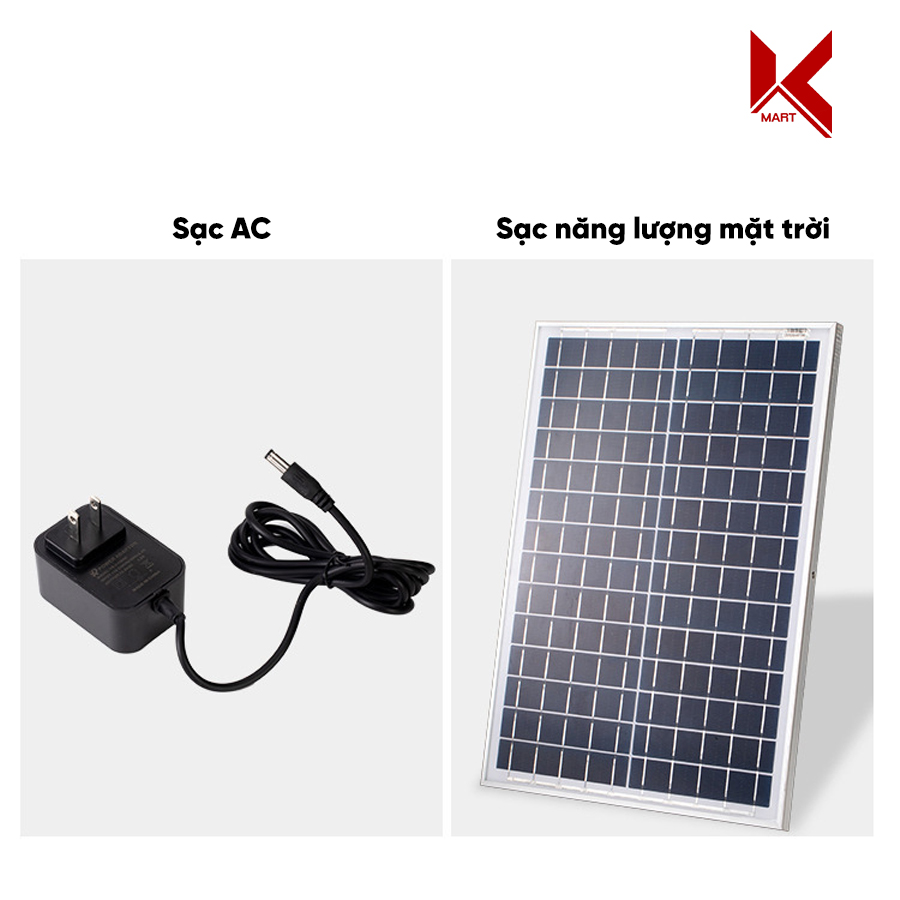 Quạt tích điện Solar Fan HS-198 cao cấp, sạc năng lượng mặt trời và AC, 5 cánh gió mát, không ồn, 12h sử dụng - K-Mart