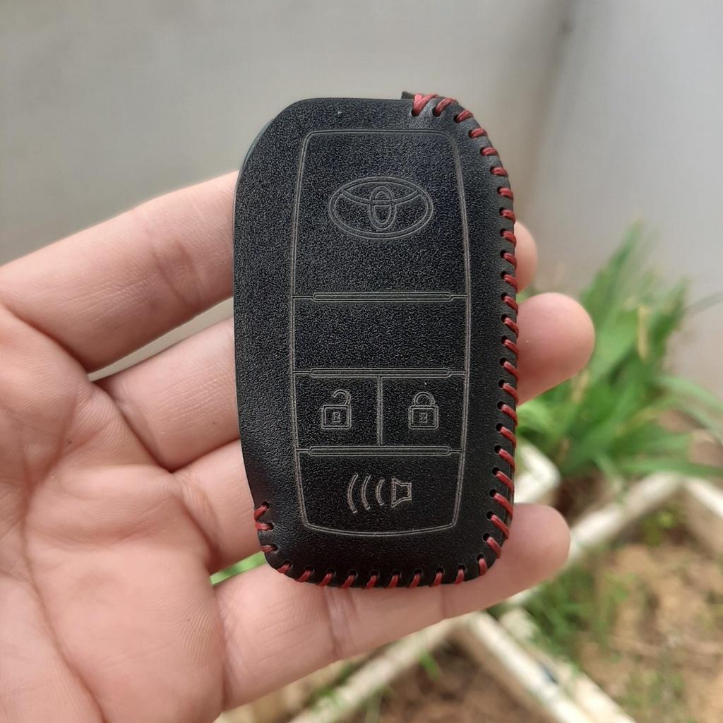 Bao da chìa khóa chìa độ Toyota, da thật bảo hành 2 năm, khắc tên và số đt chủ xe,đen chỉ đen