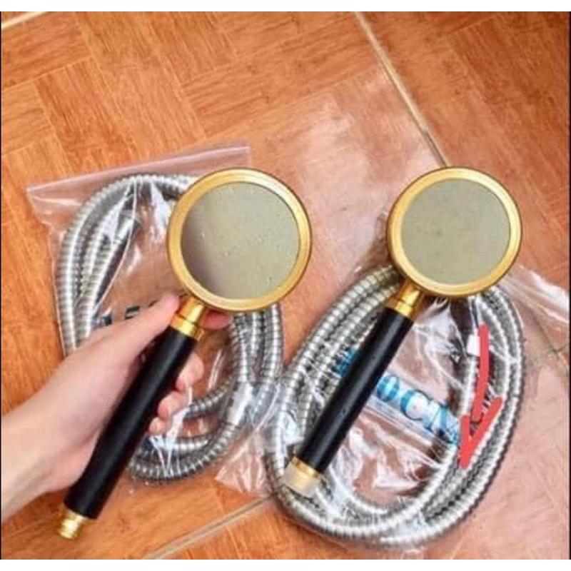 Bộ vòi sen tăng áp mạ vàng sang trọng kèm dây dẫn inox cao cấp