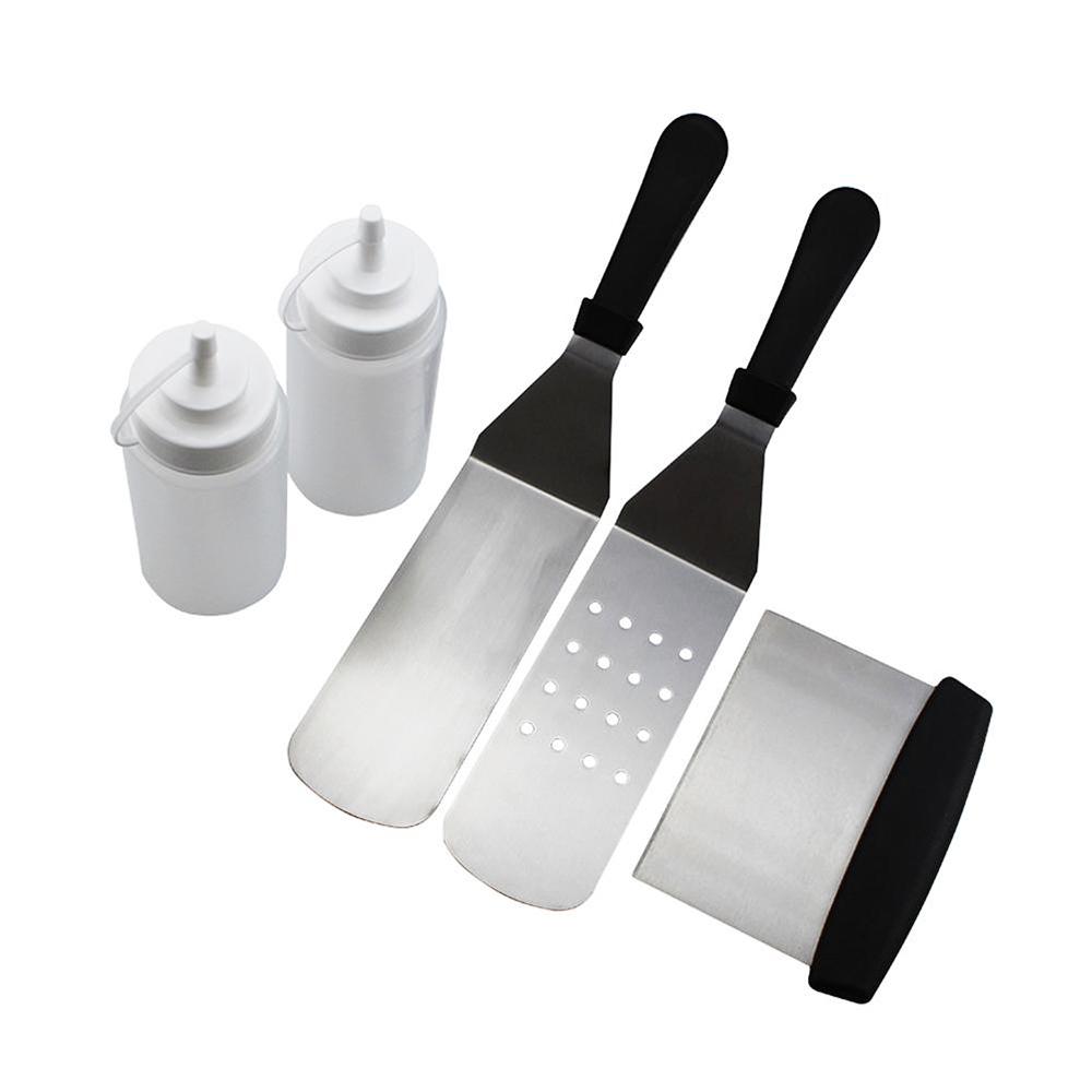 Bộ dụng cụ nướng BBQ chuyên nghiệp 5 cái: 2 thìa thép, 2 bình đựng, 1 nạo bằng thép không gỉ