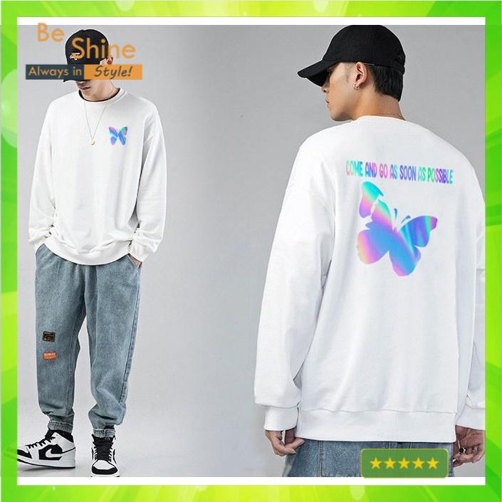 Áo Sweater Nỉ ️/Áo Nỉ Ulzzang Phản Quang Unisex Dài Tay Cho Nam Và Nữ - Con Bướm
