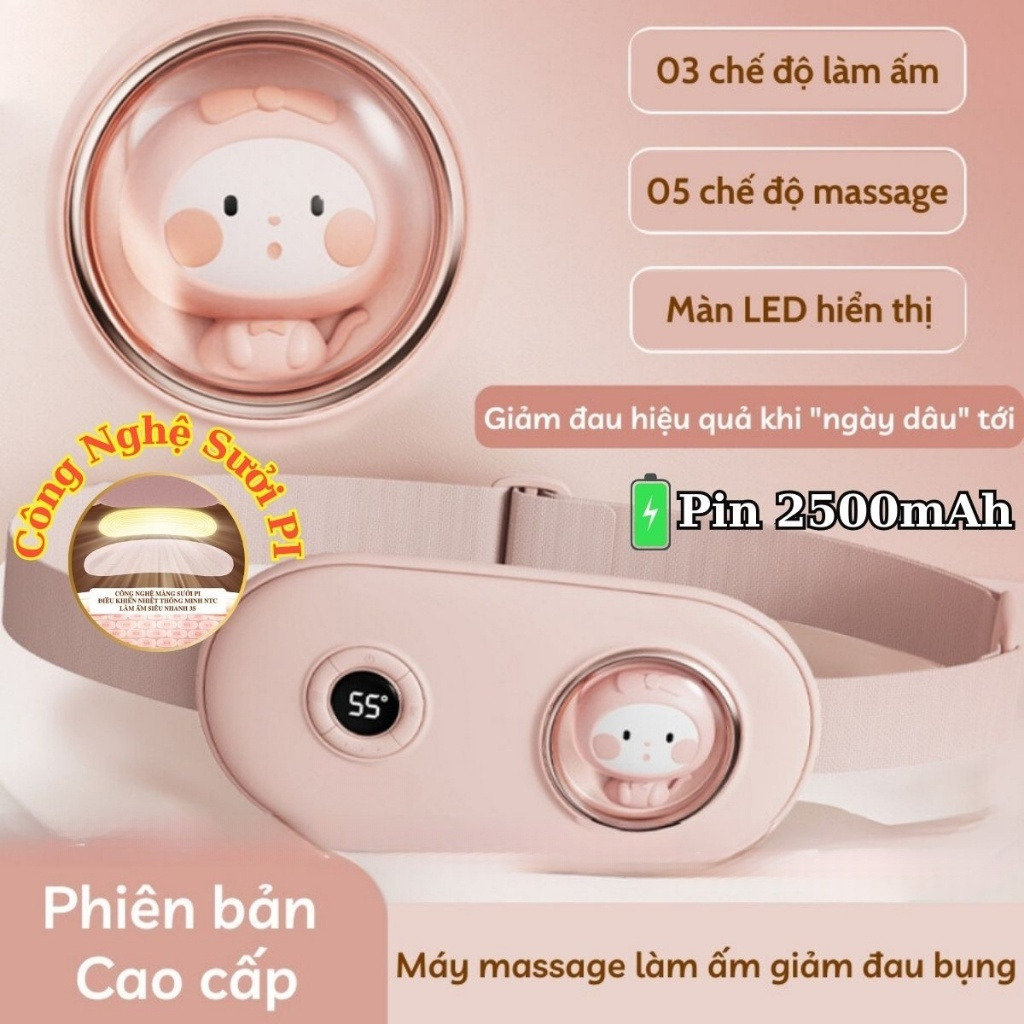 Máy chườm nóng hỗ trợ giảm đau bụng kinh có 3 mức nhiệt, Pin 2500MAH , sạc UBS, món quà ý nghĩa tặng người yêu Túi Chườm Nóng Giảm Đau Nhức Mỏi Bộ Đai Chườm Nóng Đau Bụng Lưng Dùng Điện (TẶNG TÔNG ĐƠ CẮT TÓC)