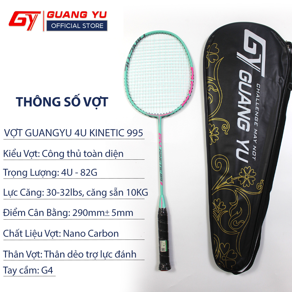 Vợt Cầu Lông Chính Hãng GUANGYU 4U Công Nghệ KINETIC 995 Full Carbon Siêu Nhẹ 84G, Công Thủ Toàn Diện Lưới Căng Sẵn 10KG - KN03