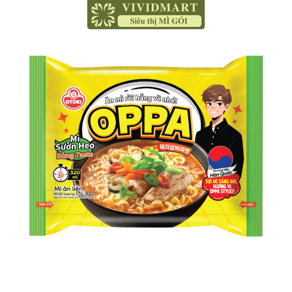 OTOKI - Mì Oppa hương vị Sườn heo, Oppa Mì sườn heo Oppa, Mì sườn heo Hàn Quốc, Mì Oppa Hàn Quốc (65g/gói)