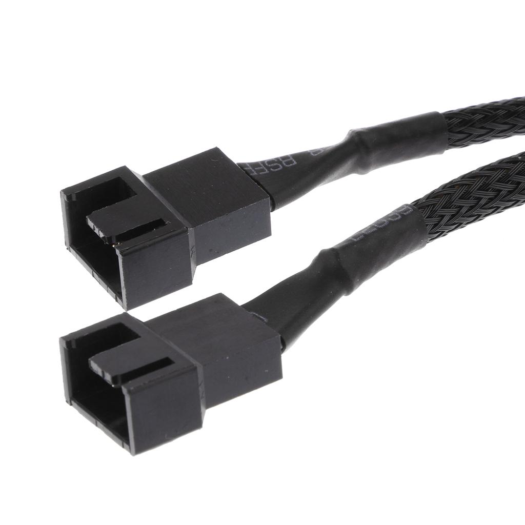 2Pcs 15cm 4pin Y Splitter Computer PC Fan Power Cable 1 to 2 Black Sleeved