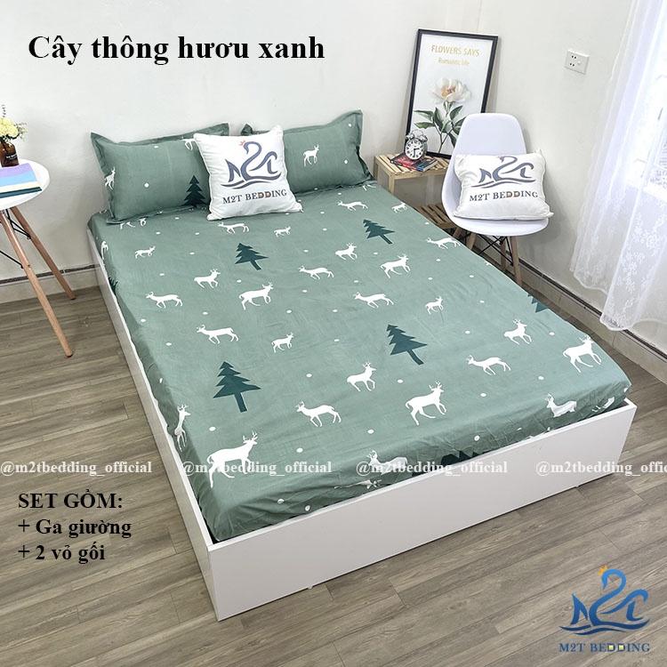 Bộ 3 món ga gối Cotton Poly M2T bedding Hàn Quốc drap giường và 2 vỏ gối