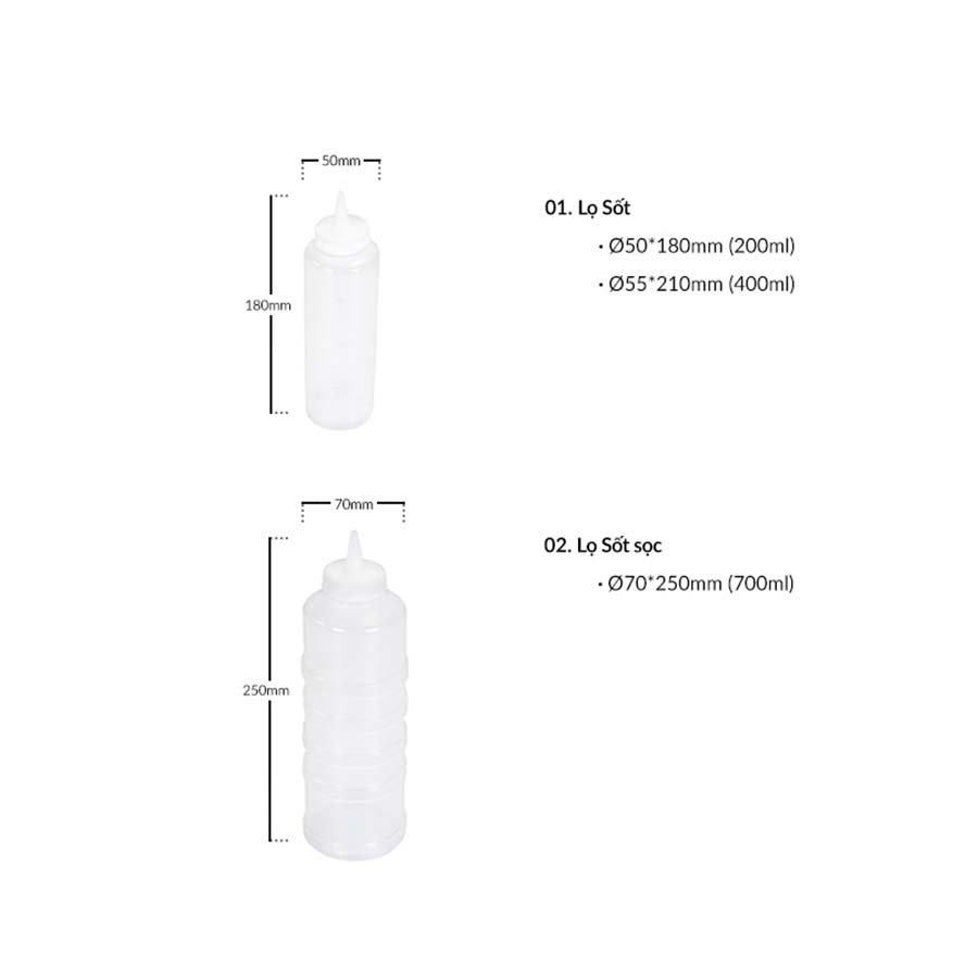 Lọ nhựa đựng nước sốt màu trắng nhiều size