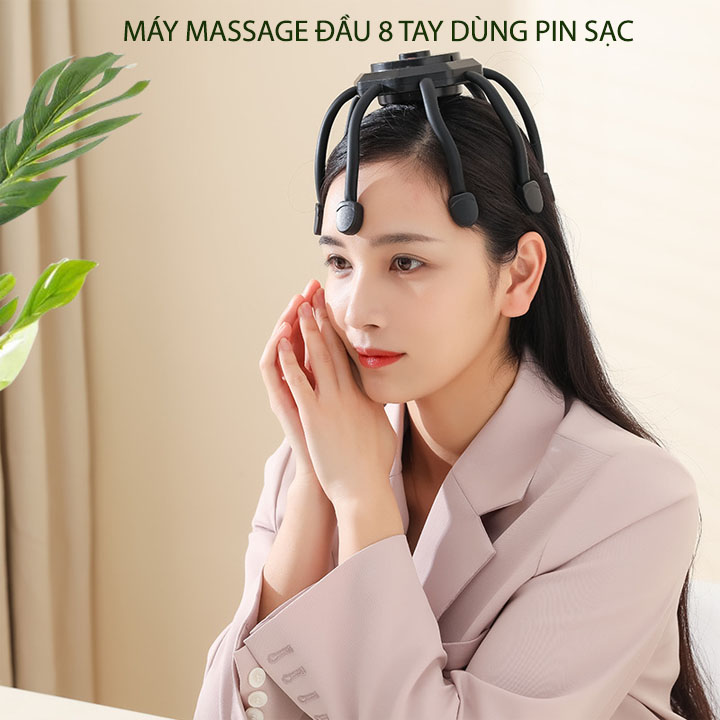 Máy rung massage đầu 8 tay dùng pin sạc, 03 chế độ rung