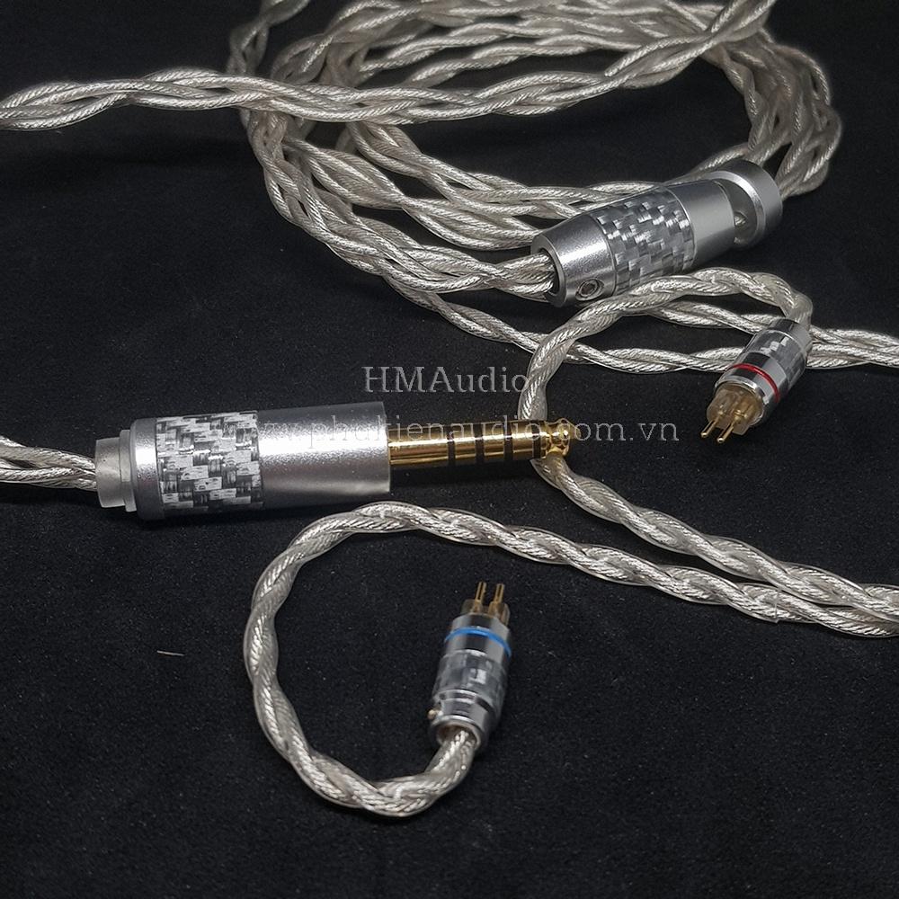 Dây tai nghe đồng mạ bạc 7N OCC Litz 23AWG đường kính dây đơn 1.25mm tết 4 sợi - Connector 2pin 0.78mm mạ vàng