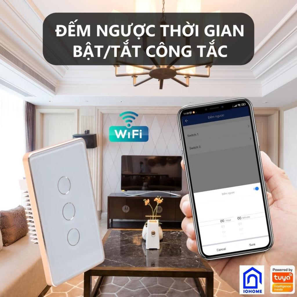 Công tắc thông minh viền nhôm mặt kính 2.5D mẫu thiết kế cao cấp IOHOME-Led xanh dương và đỏ-WIFI, BLUE và Zigbee