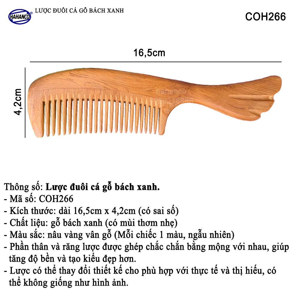 Lược đuôi cá gỗ Bách Xanh mùi thơm nhẹ COH266 - Ghép Răng Tăng Độ Bền Khi Chải Tóc - Chải tóc làm dịu tâm trí, đỡ căng thẳng - Giúp Tóc Suôn & Mềm Không Làm Rụng
