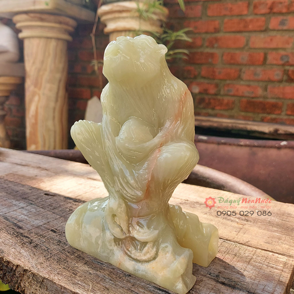 Tượng khỉ 12 con giáp phong thủy đá ngọc Pakistan 15cm - đá Non Nước