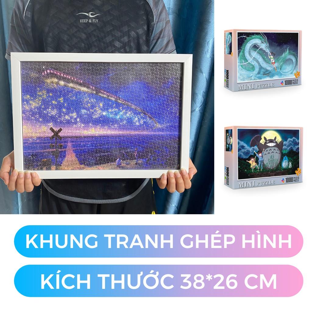 Khung treo tranh ghép hình 1000 mảnh kích thước 38*26cm kèm đinh treo tranh