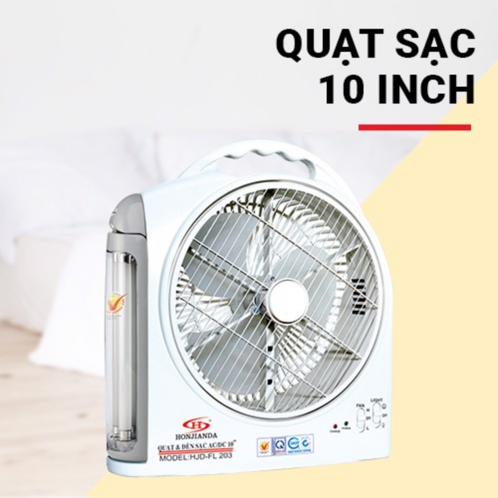 Quạt Sạc Kiêm Đèn Sạc HONJIANDA HJD- FL203 LED 2 bình - Hàng chính hãng