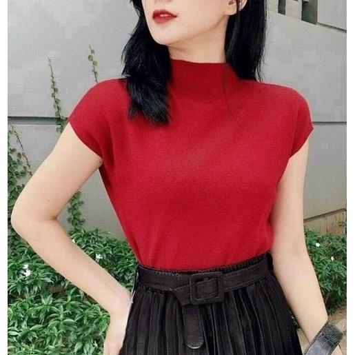 Áo len nữ tay hến dáng rộng ngắn tay cổ lọ 3 phân mềm mịn bo chun eo phong cách Hàn Quốc AL10
