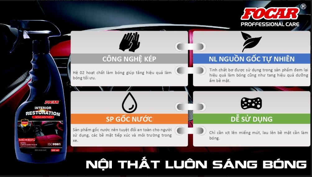 Bộ 4 sản phẩm chăm sóc nội thất ô tô FOCAR ( Vệ sinh nội thất + Đánh bóng da + Mút bọt biển + Khăn lau microfiber)