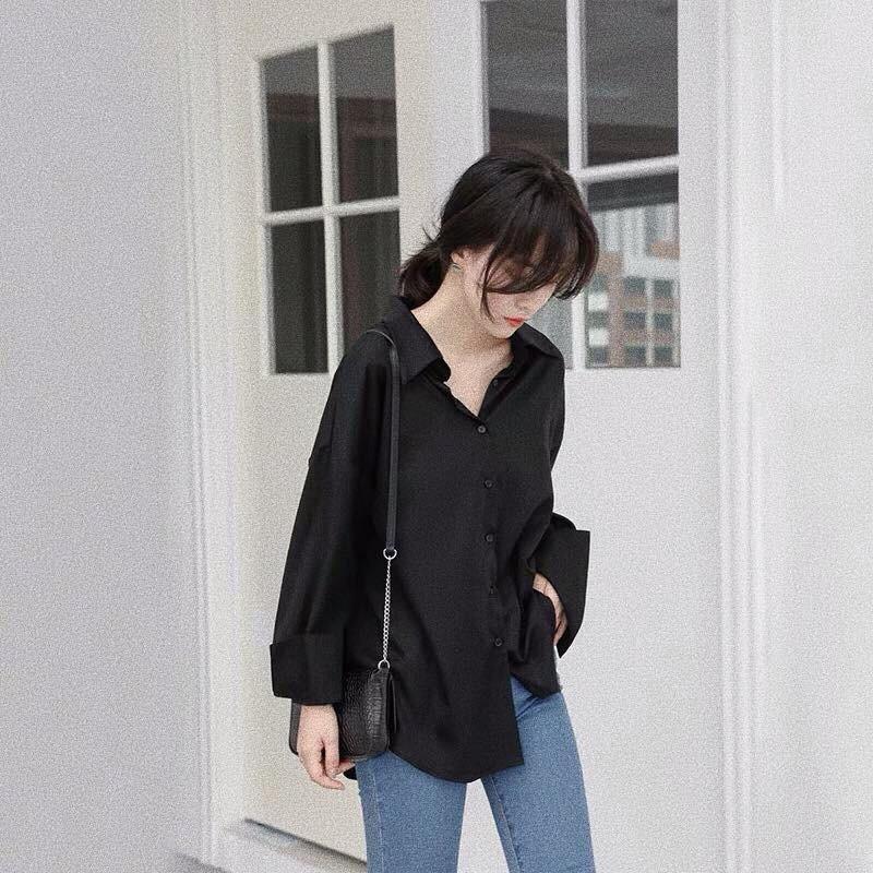 Sơ Mi Nữ Tay Dài Cổ Bẻ - Đi làm- Đi chơi OVERSIZE
