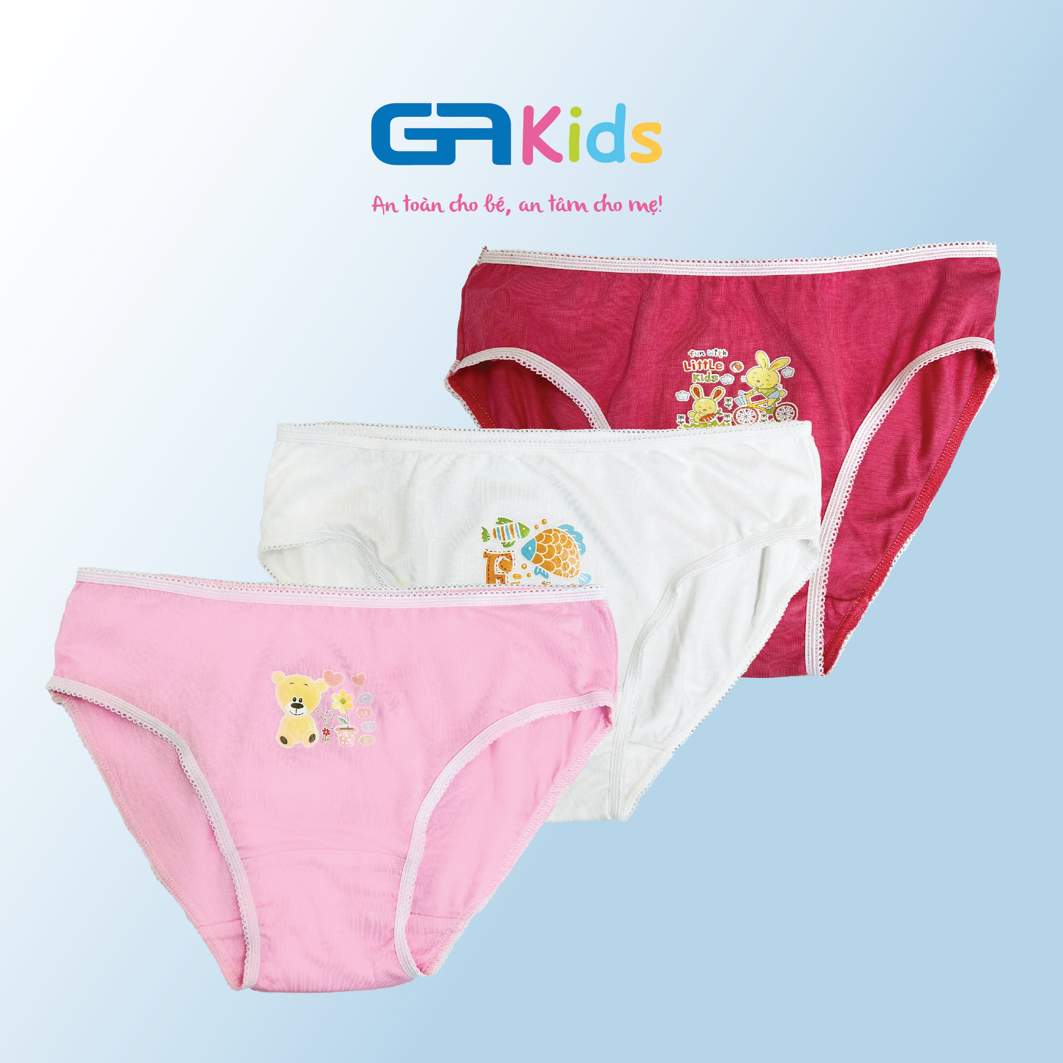 Set 3 Quần Lót Brief Cho Bé Gái GAKIDS - Cotton Cao Cấp, Sự dễ thương và thoải mái
