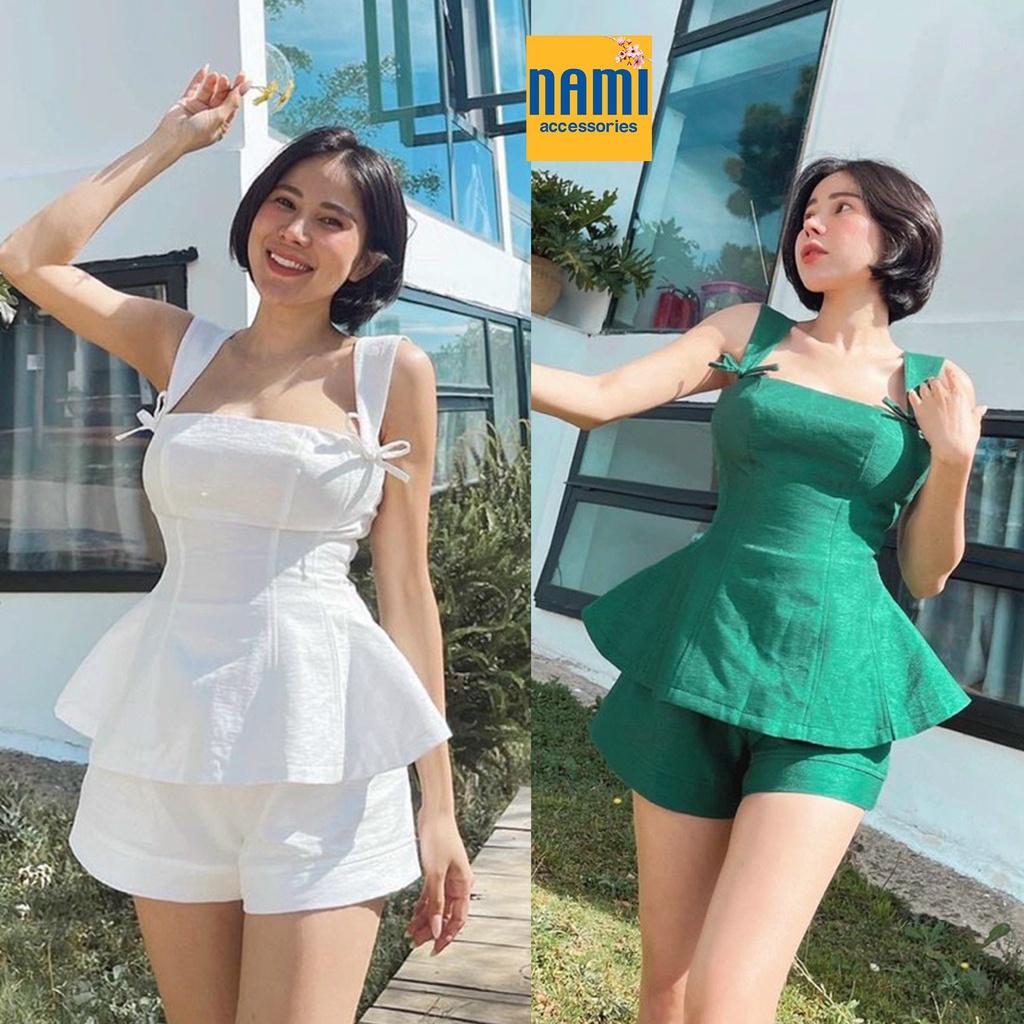 Set Áo Peplum Đính Nơ Kèm Quần Short Tapta Dễ Thương Xinh Xắn - ATNU020