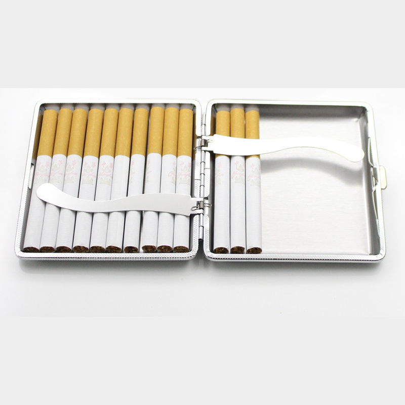 Hộp Đựng Thuốc 20 Điếu Lớn Ngắn Kẹp Kim Loại Bọc Da Đen