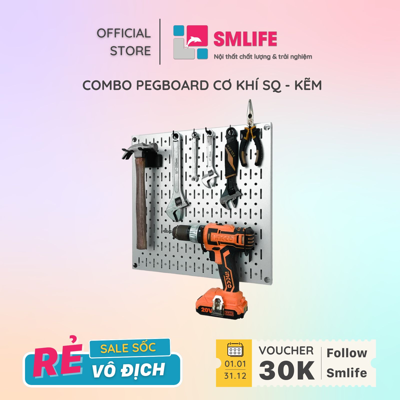 Bảng treo dụng cụ SMLIFE Pegboard cơ khí SQ