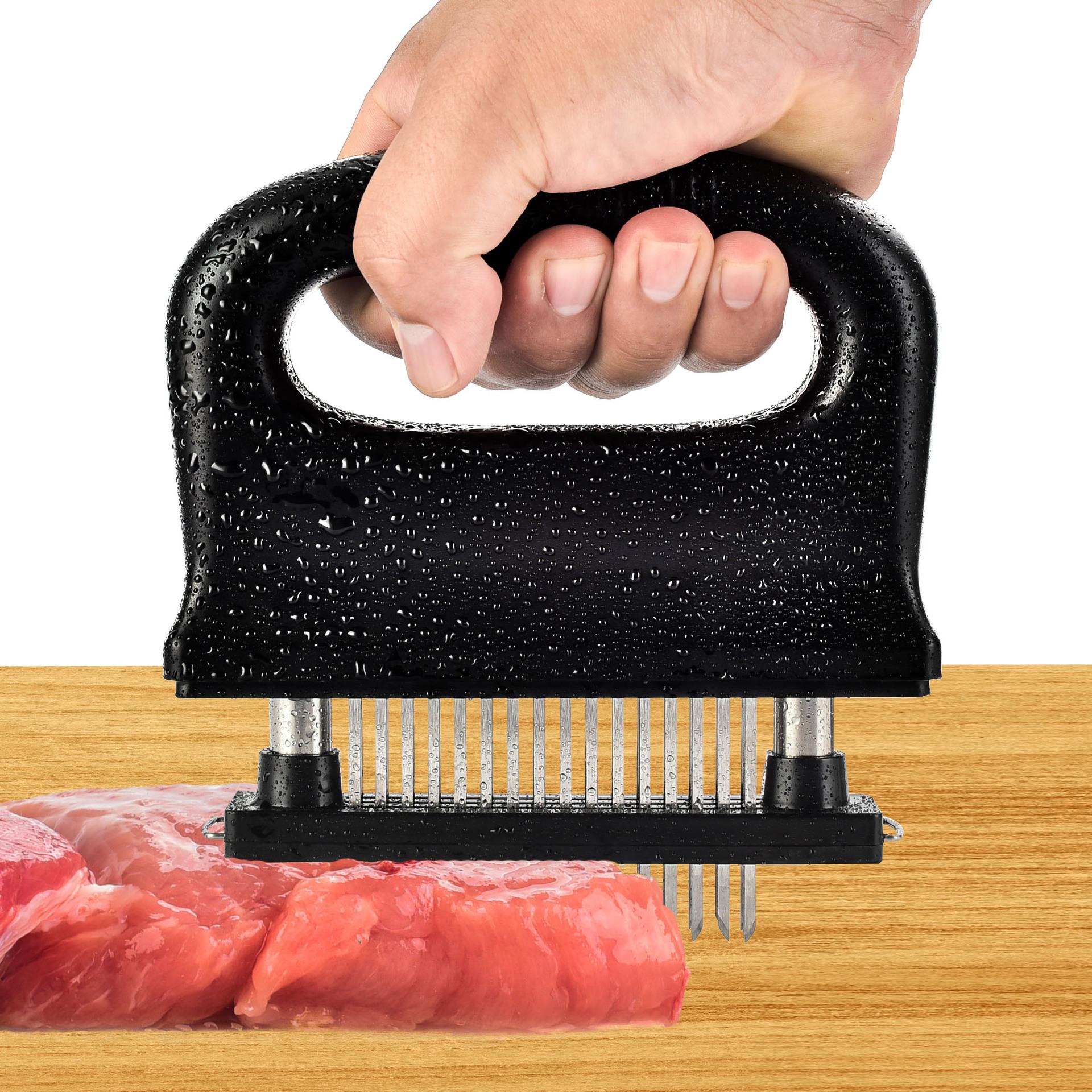 Máy làm mềm thịt, nướng, ướp, 48 lưỡi thép không gỉ, dành cho thịt bò, kèm bàn chải làm sạch, phụ kiện nướng bền