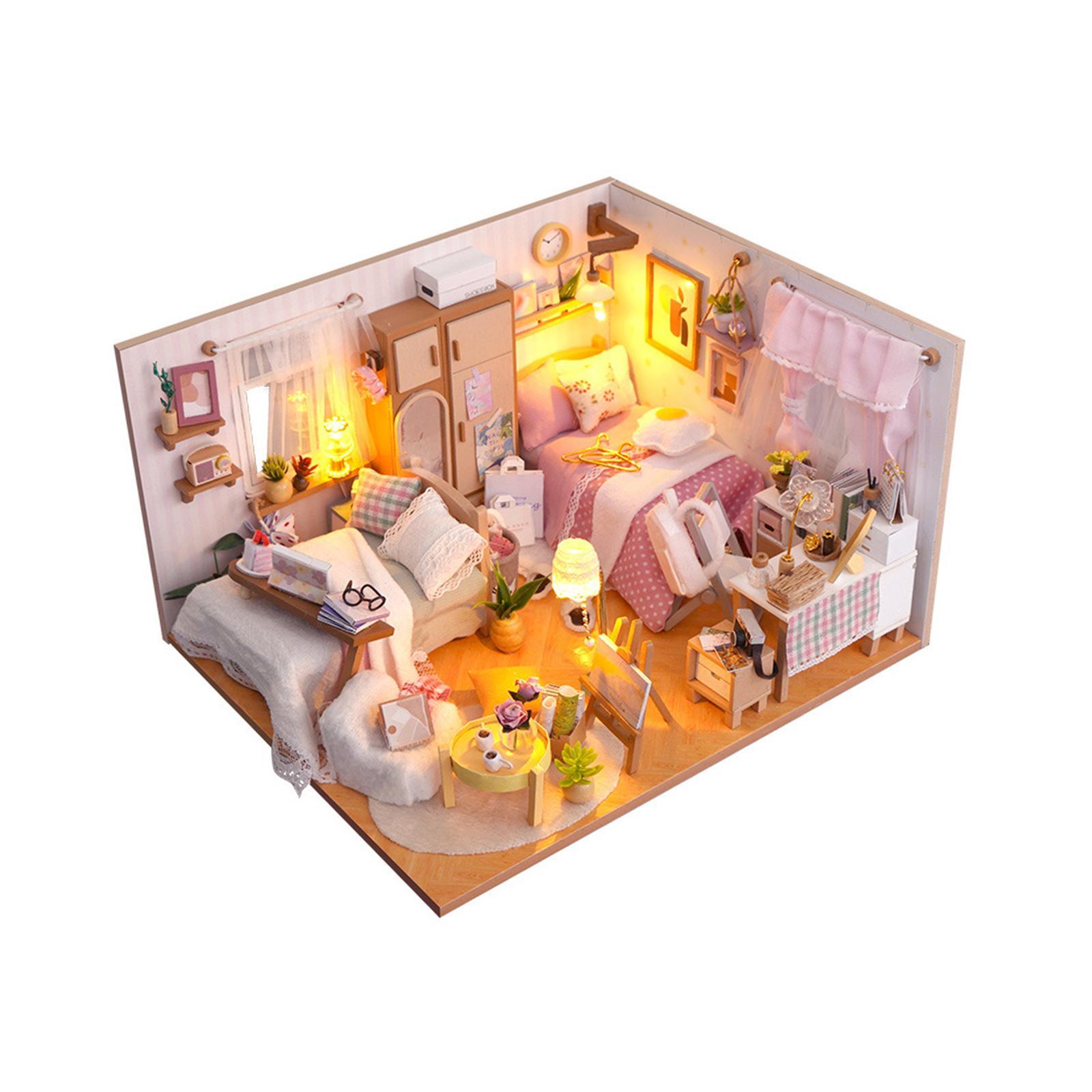 DIY Wooden Miniature Dollhouse Kits, Creative Bedroom, Birthday Gifts, with Furniture Educational Toy Modern for Boys Girls Doll House Model