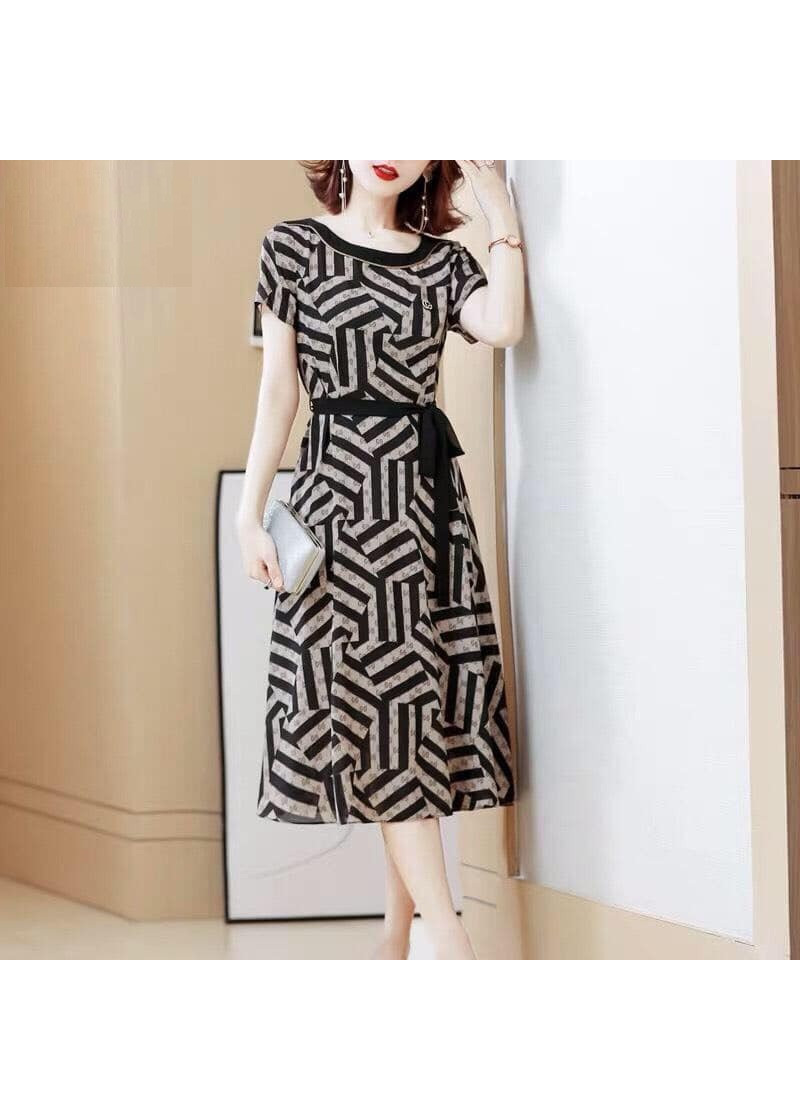 ĐẦM XOÈ HOẠ TIẾT THẮT NƠ EO