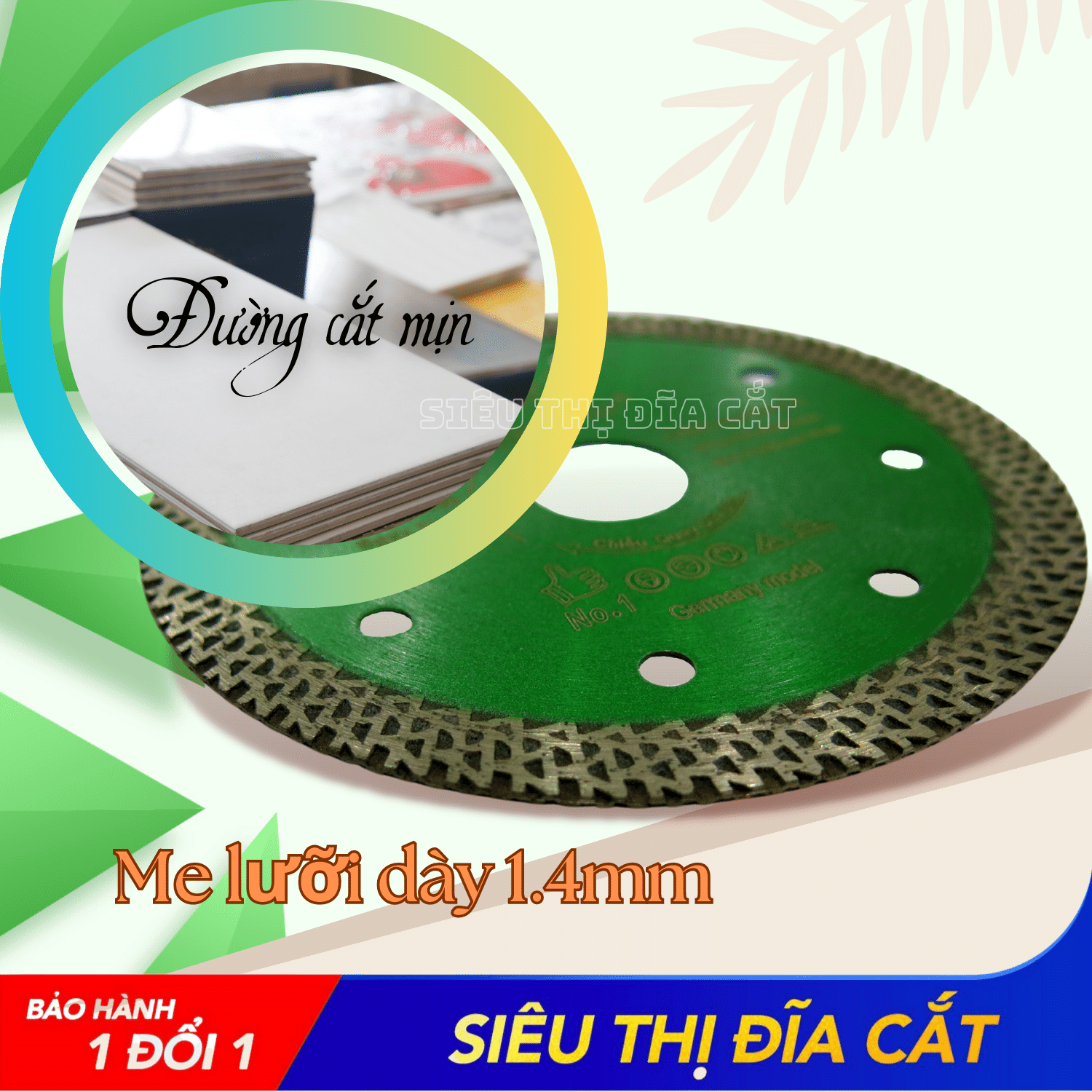 Lưỡi Cắt Đa Năng KingTom Xanh Lá Răng Hoa Me Dày 110mm Cao Cấp - Chuyên Gạch Bóng Kiếng - Cắt Siêu Bén - Siêu Mịn
