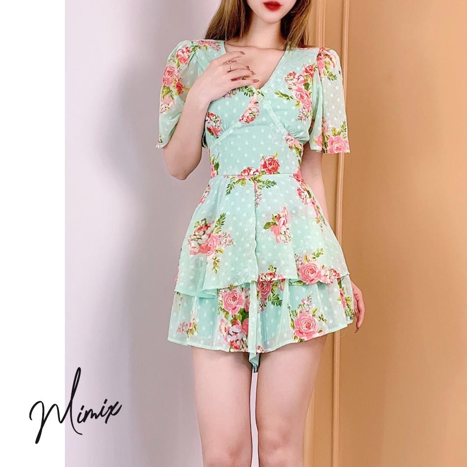 Jumpsuit 2 tầng họa tiết hoa có thắt eo MIMIX BY3185