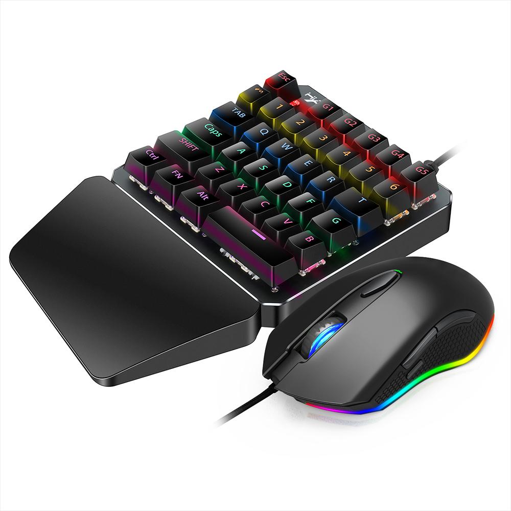 HXSJ J100+S500 Combo Keyboard Mouse Set J100 35 Key One-handed Gaming Keyboard S500 Gaming Mouse USB Wired Mechanical