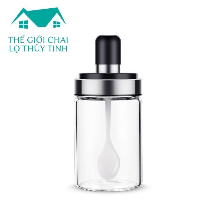 Hũ thủy tinh đựng gia vị 250ml Sẵn Thìa nắp đậy kín đựng gia vị hạt mì chính bột cách