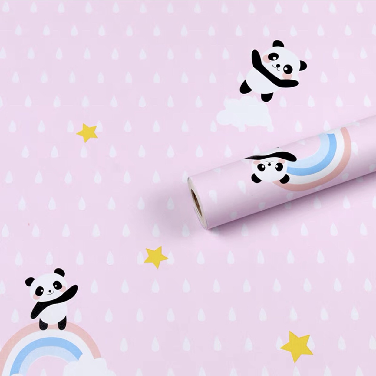 Combo 10 mét giấy dán tường, decal dán tường trang trí nhà cửa GẤU TRÚC HỒNG khổ 45cm