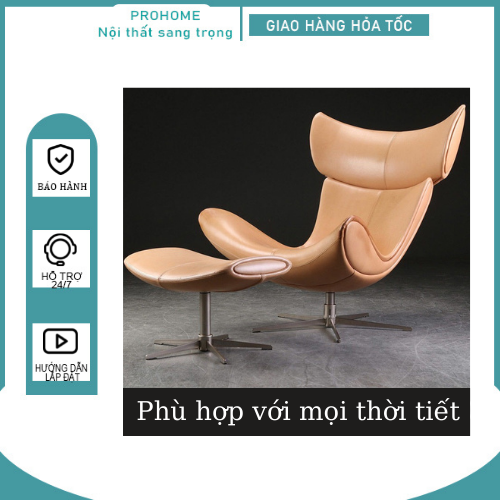 ghế thư giãn nghệ thuật kèm đôn sang trọng, ghế sofa phòng khách chất liệu Da cao cấp GHT20