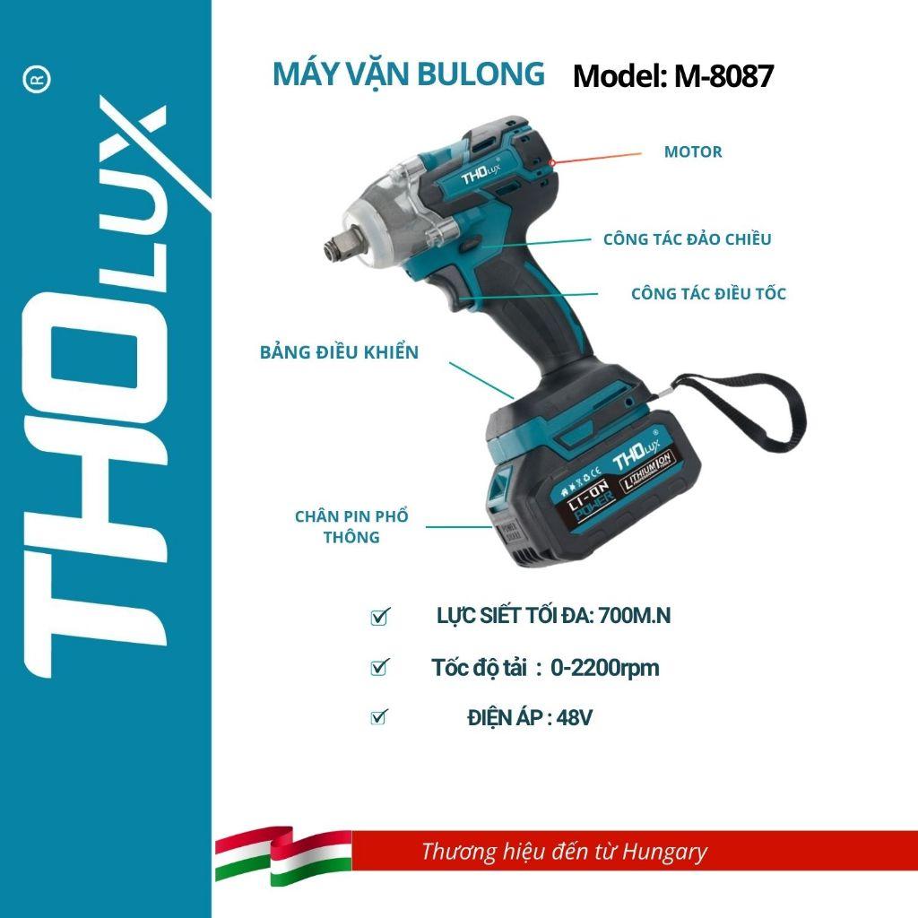 Máy vặn/ bắn Bulong Tholux M-8087 Không Chổi Than, Lực Siết 700N.m Mở Vặn Ốc Xe Tải