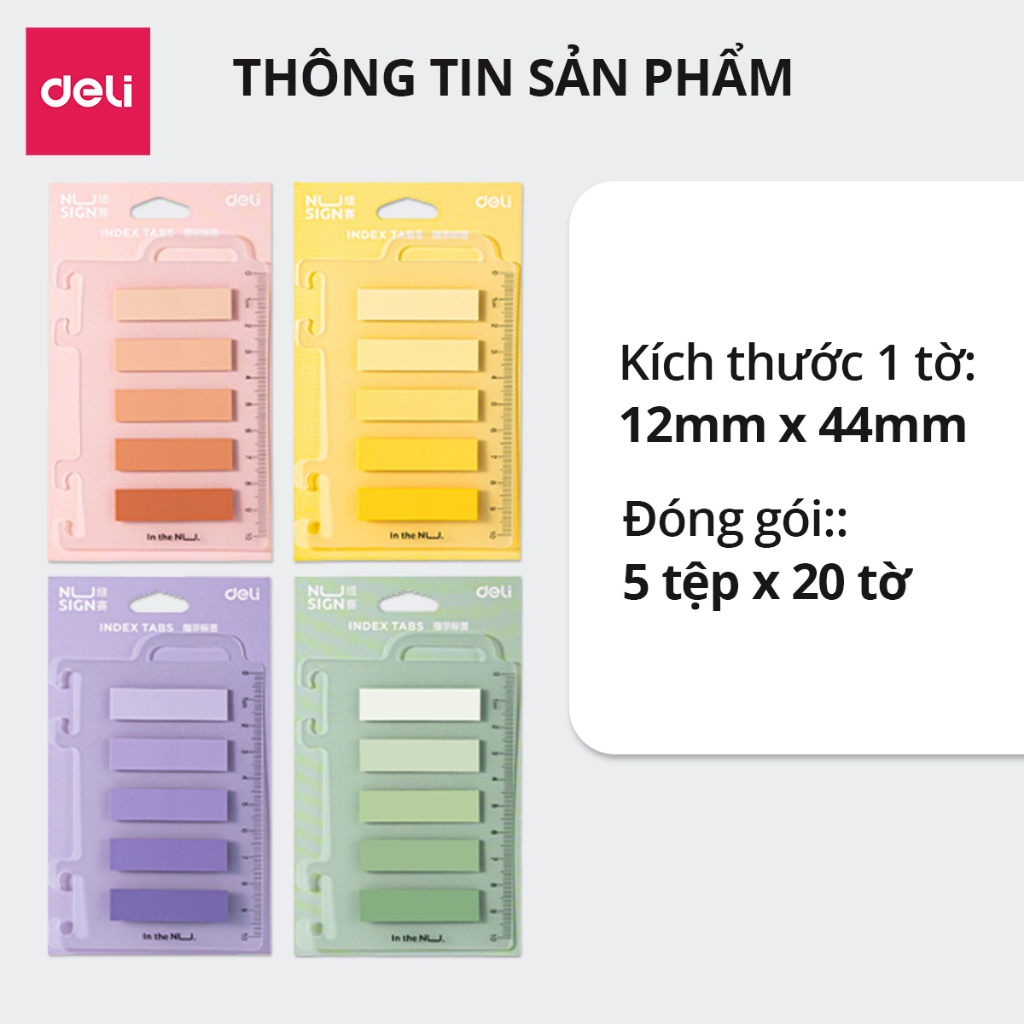 Set 100 Tờ Giấy Note Ghi Chú, Giấy Nhớ Deli - Giấy Phân Trang Chất Lượng Cao Tiện Lợi, Màu Pastel Học Sinh Văn Phòng