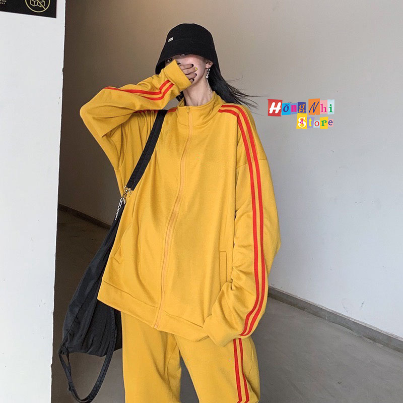 Set Bộ Thể Thao Oversize Ulzzang Unisex Áo Khoác Tay Dài Quần Jogger Dài Màu Vàng Cao Cấp - MM