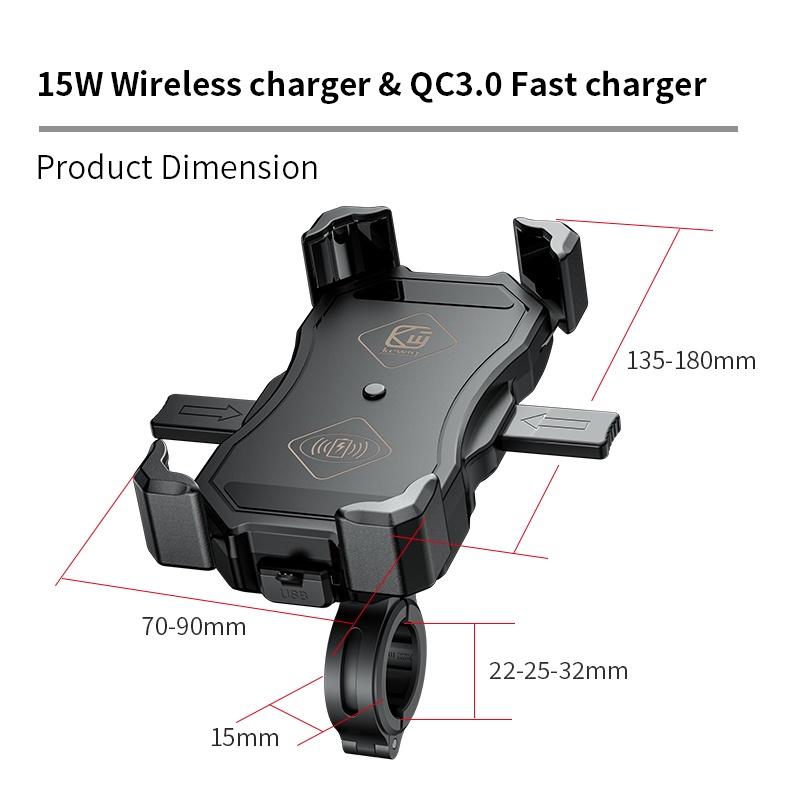 Giá Đỡ Điện Thoại Sạc Không Dây 15W QC3.0 Xoay 360 Độ Gắn Xe Máy
