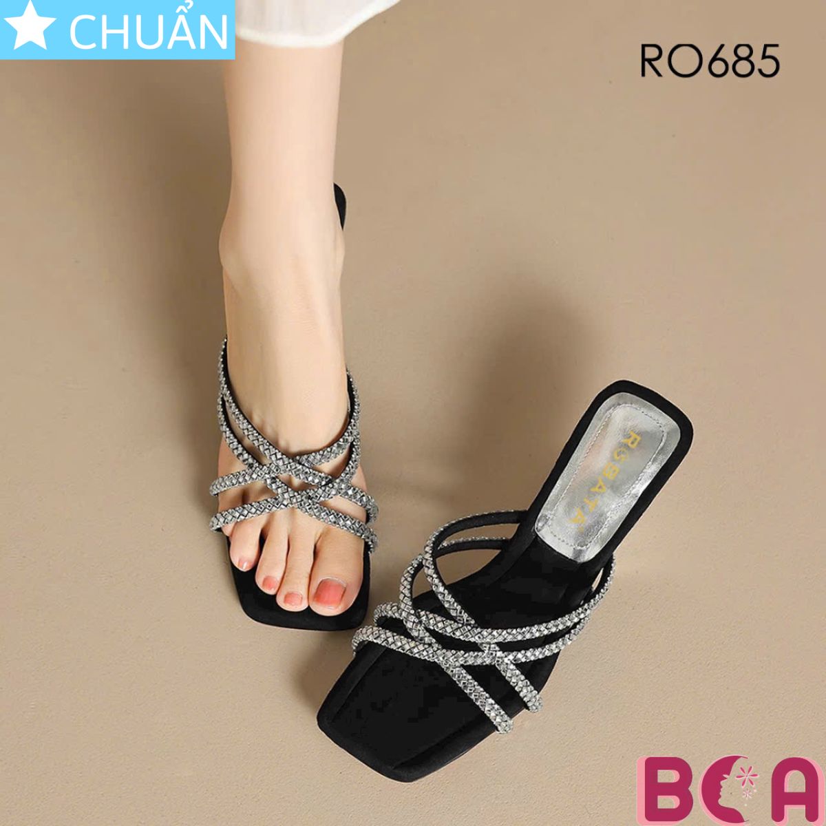 Dép Guốc Nữ Da Nhung Cao Cấp, Gót Cao 5cm RO685 ROSATA tại BCASHOP Tôn Dáng, Quyến Rũ, Êm Ái