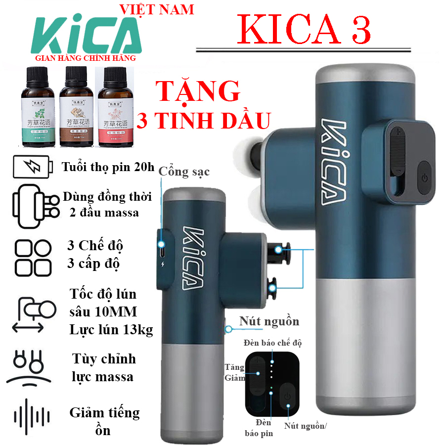 Máy Massage KICA 3 Máy Massa Cầm Tay Thiết Kế Đầu Massa Kép Cùng 3 Cặp Đầu Silicon Và Với 3 Chế Độ Rung Khác Nhau, Pin 2200mAh Sử Dụng 20H, Dễ Dàng Sử Dụng, Massa Giúp Giảm Đau Nhức Cơ Bắp