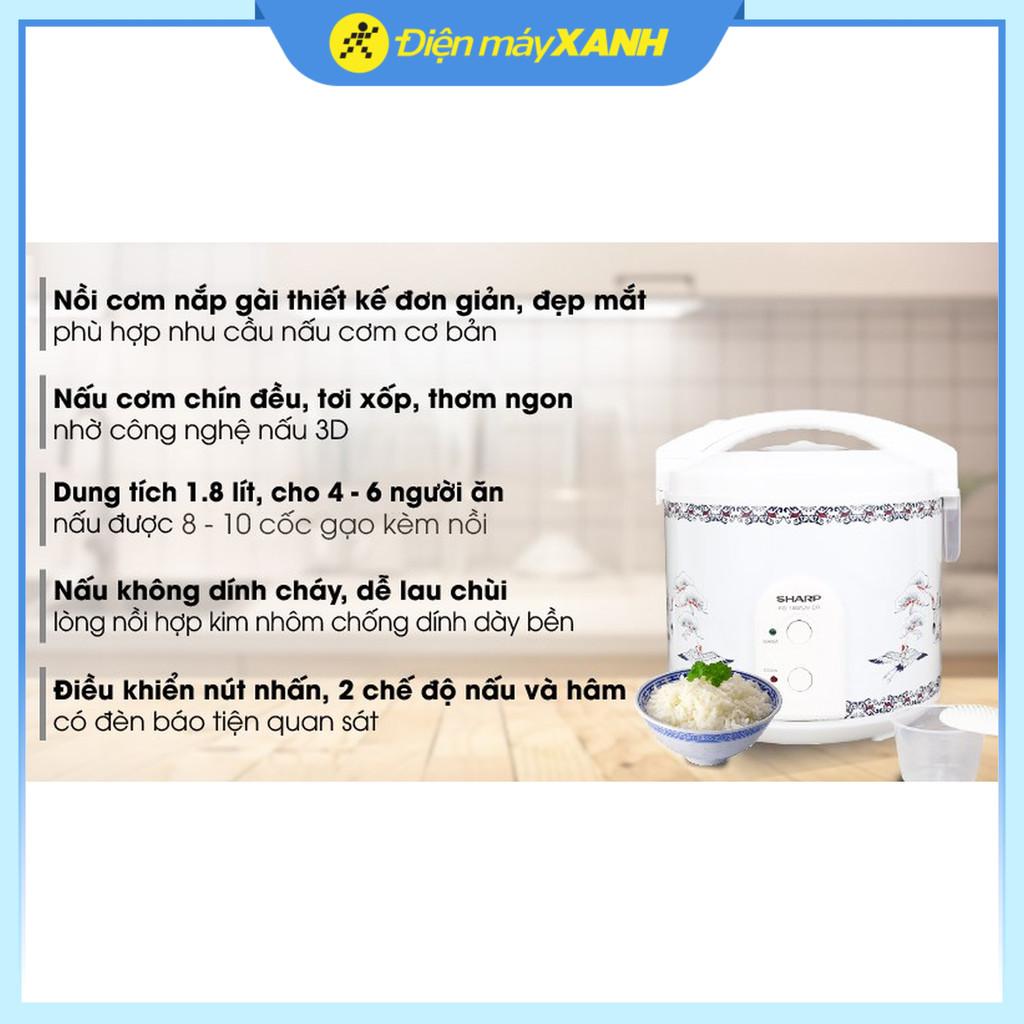 Nồi cơm nắp gài Sharp 1.8 lít KS-183TJV-CR - Hàng Chính Hãng