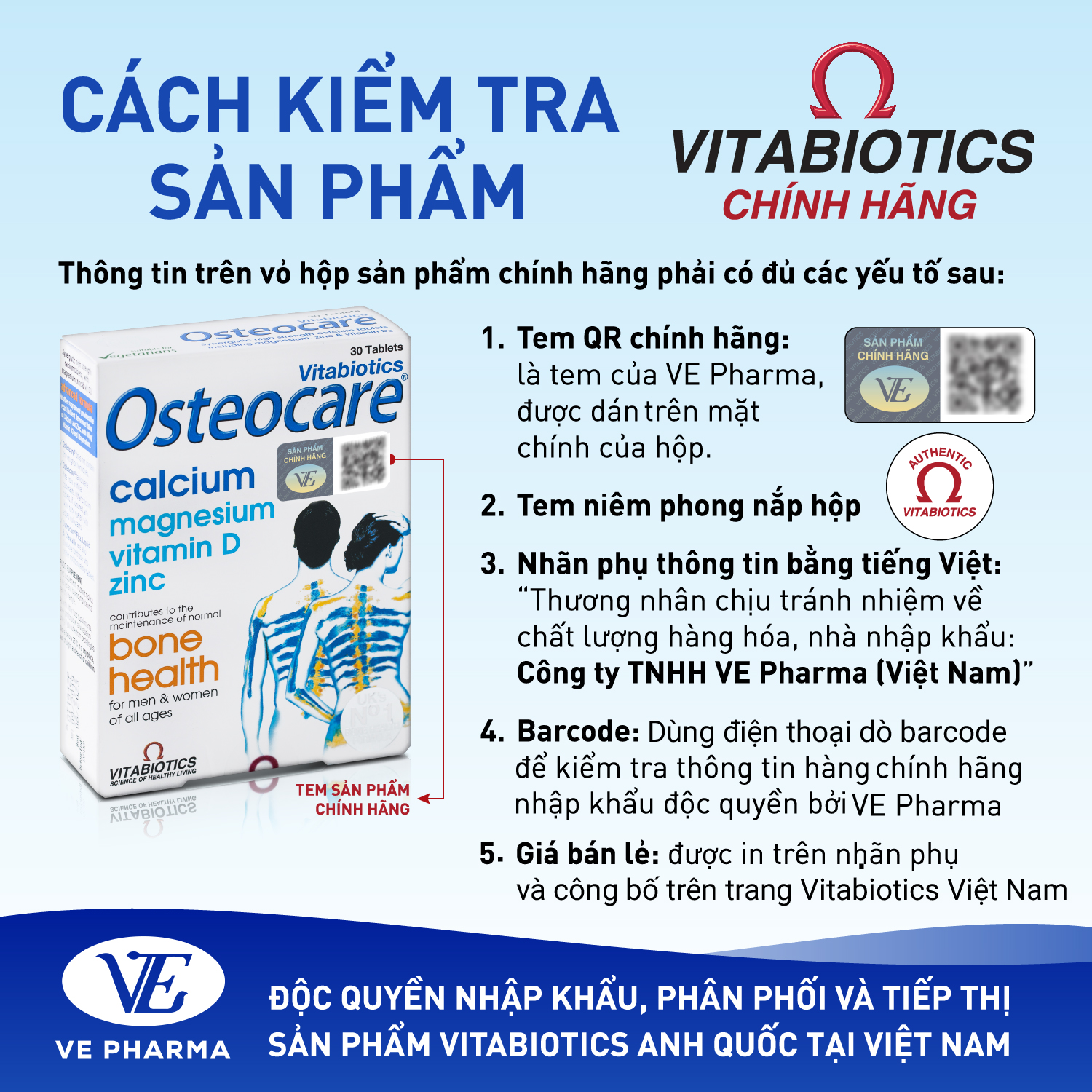 Bộ Sản Phẩm Vitabiotics OSTEOCARE Giúp Xương Chắc Khỏe 30 Viên Và PERFECTIL Làm Đẹp Da, Tóc & Móng 30 Viên