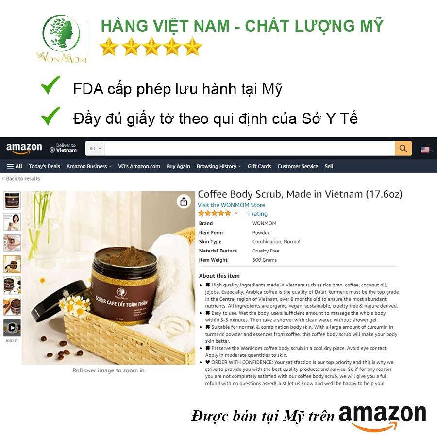 Bộ tắm và tẩy tế bào chết toàn thân Wonmom ( 1 Scrub café tẩy toàn thân + 1 Sữa tắm cho mẹ )