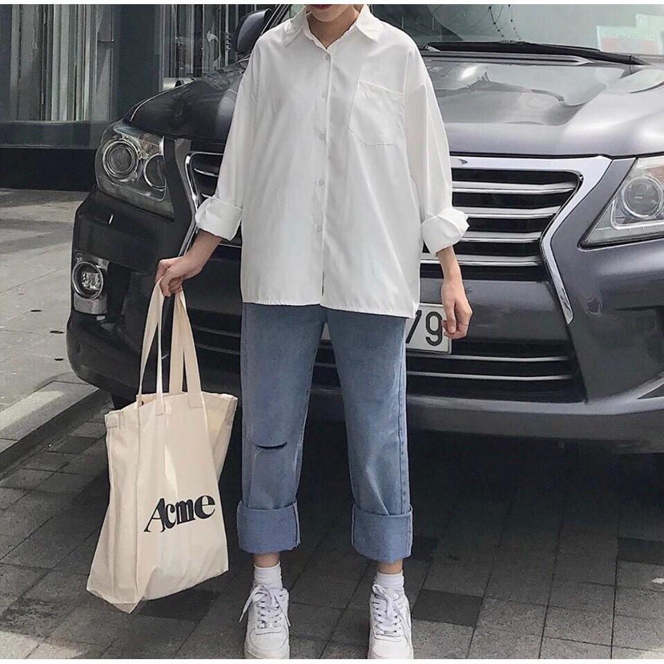 Quần Jean nữ ATV quần bò ống rộng cao cấp rách gối chất bò đanh mịn size S M L Màu xanh